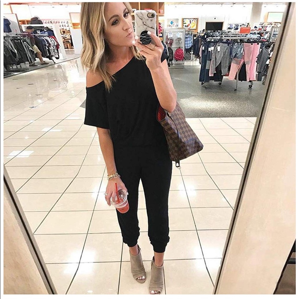 Black off the shoulder jumpsuit